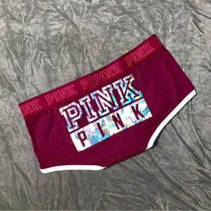 NWT Victoria’s Secret PINK Rare Metallic Logo Boyshort Shortie Pantie Burgundy M